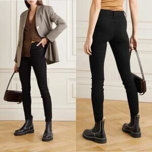 Frame Denim Women Le Skinny De Jeanne Film Nior Black Mid Stretch Raw Hem Jeans